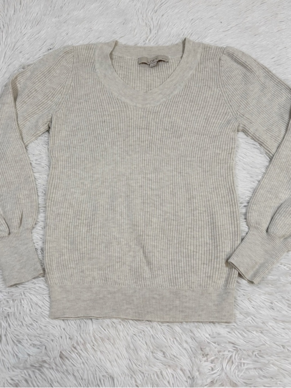 Loft petite long sleeve Light Beige Ribbedโ Crewneck Sweater - Women